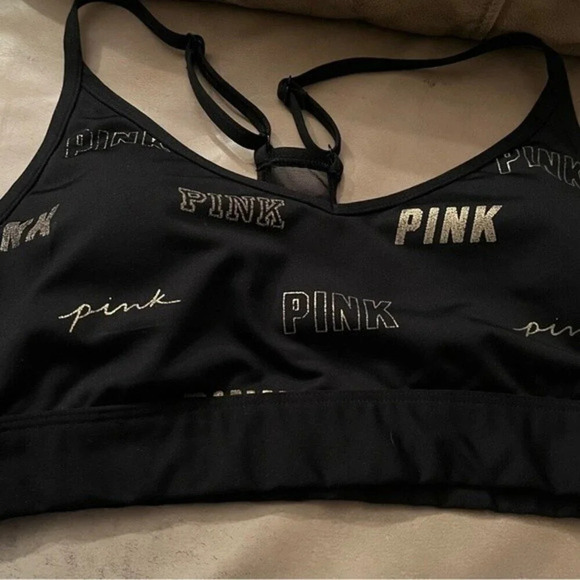 PINK Victoria's Secret Black Sports Bra with Logo Accents - Picture 1 of 9